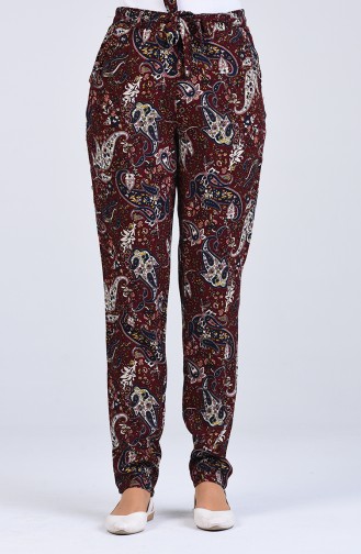 Patterned Viscose Trousers 1191-17 Dark Burgundy 1191-17