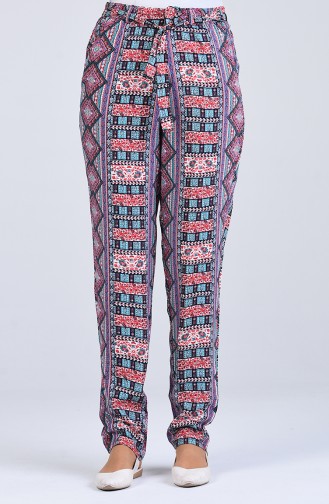 Patterned Viscose Trousers 1191-19 Lilac 1191-19