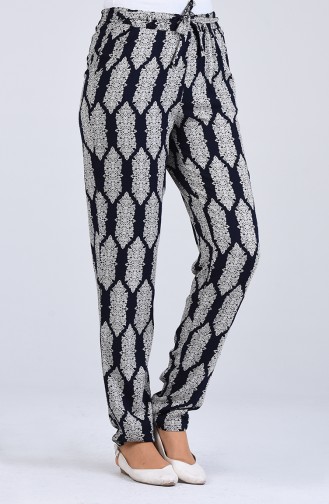Patterned Viscose Trousers 1191-21 Navy Blue 1191-21