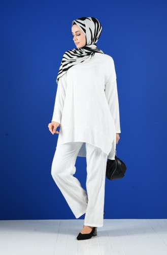 Tunik Pantolon İkili Takım 8064-01 Beyaz