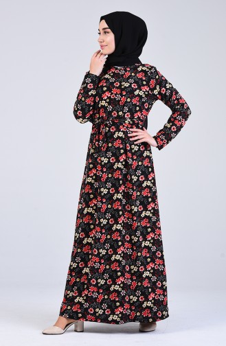 Pattern Belted Dress 5708s-03 Black Red 5708S-03