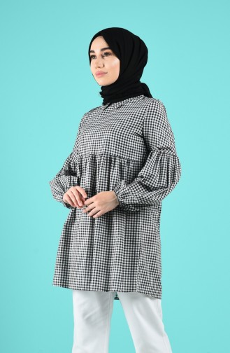 Kolu Lastikli Kareli Tunik 8248-04 Siyah