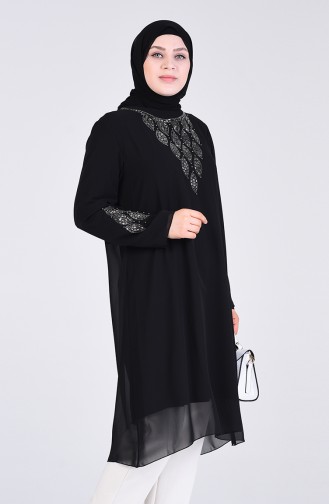 Büyük Beden Taşlı Tunik 1268-02 Siyah