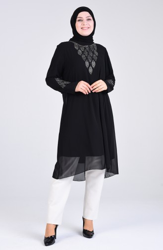 Büyük Beden Taşlı Tunik 1268-02 Siyah