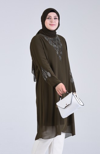 Büyük Beden Taşlı Tunik 1268-05 Haki