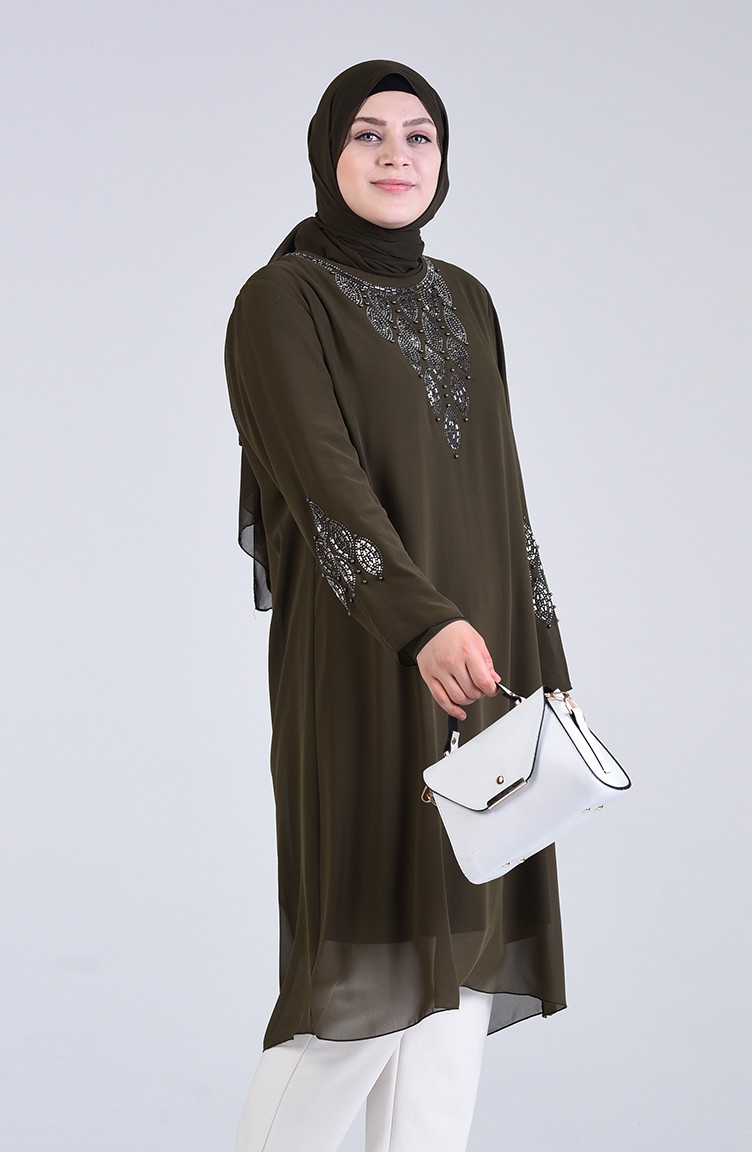 Büyük Beden Taşlı Tunik 1268-05 Haki
