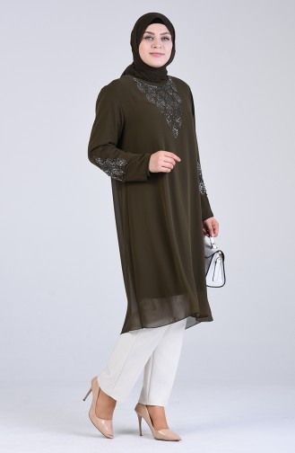 Büyük Beden Taşlı Tunik 1268-05 Haki