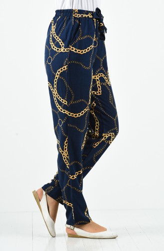 Patterned Viscose Trousers 1191-10 Navy Blue 1191-10