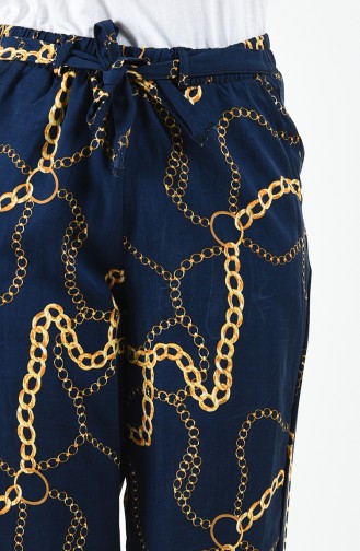 Patterned Viscose Trousers 1191-10 Navy Blue 1191-10