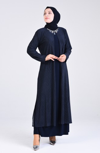 Navy Blue İslamitische Avondjurk 4254-01