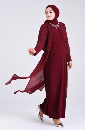Weinrot Hijab-Abendkleider 4254-02