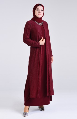 Weinrot Hijab-Abendkleider 4256-02