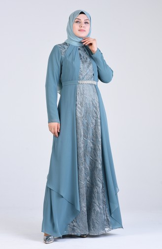 Plus Size Lace Chiffon Evening Dress 1318-01 Sea Green 1318-01
