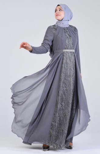 Grau Hijab-Abendkleider 1318-02