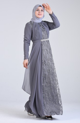 Plus Size Lace Chiffon Evening Dress 1318-02 Gray 1318-02
