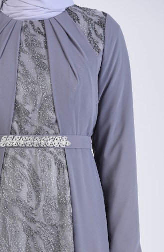 Plus Size Lace Chiffon Evening Dress 1318-02 Gray 1318-02