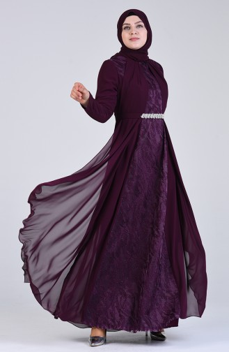 Plus Size Lace Chiffon Evening Dress 1318-03 Plum 1318-03