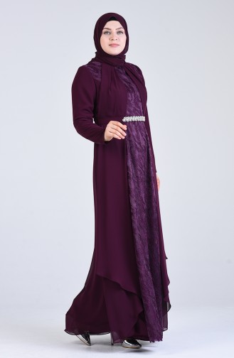 Plus Size Lace Chiffon Evening Dress 1318-03 Plum 1318-03