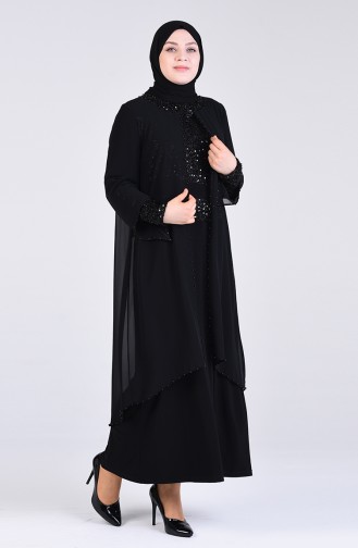 Plus Size Sequined Evening Dress 3154-01 Black 3154-01