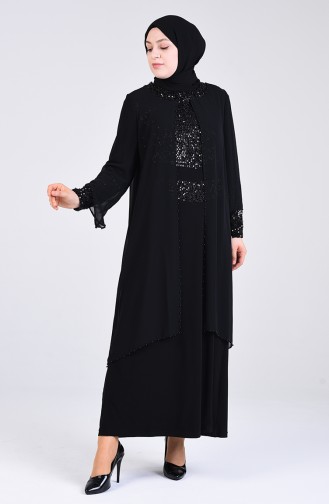 Plus Size Sequined Evening Dress 3154-01 Black 3154-01