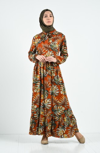 Ziegelrot Hijab Kleider 0084-01