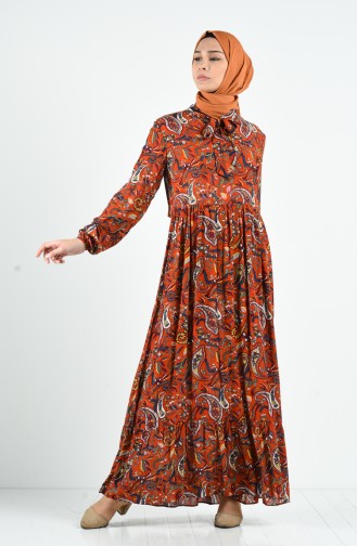 Ethnic Patterned Viscose Dress 0085-01 Copper 0085-01