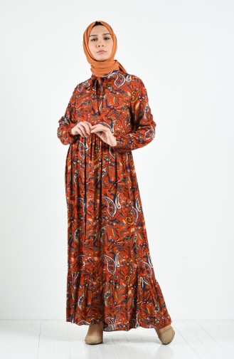 Ethnic Patterned Viscose Dress 0085-01 Copper 0085-01