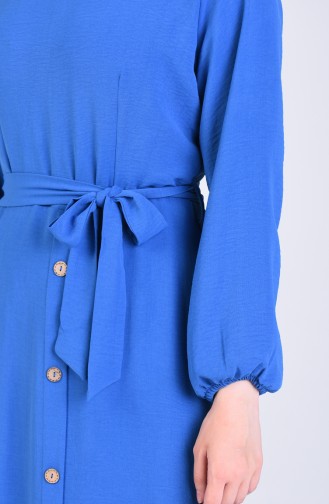 Buttoned Belted Dress 3086-01 Indigo 3086-01