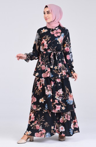 Schwarz Hijab Kleider 8057B-02