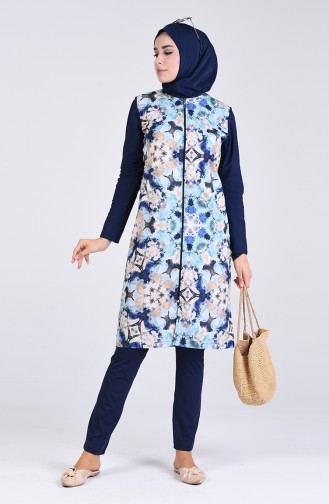 Dunkelblau Hijab Badeanzug 1003-01