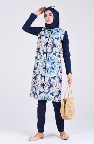 Dunkelblau Hijab Badeanzug 1003-01