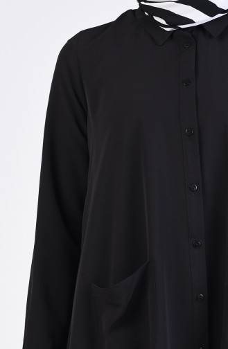 Gömlek Yaka Düğmeli Tunik 1259-01 Siyah