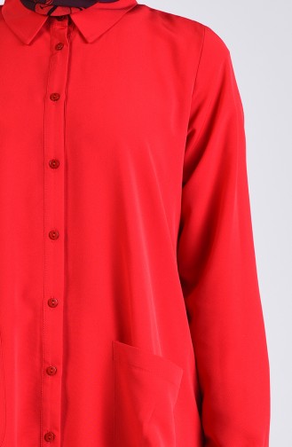 Gömlek Yaka Düğmeli Tunik 1259-05 Kırmızı