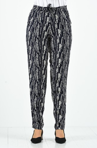 Patterned Viscose Trousers 1191-05 Navy Blue 1191-05