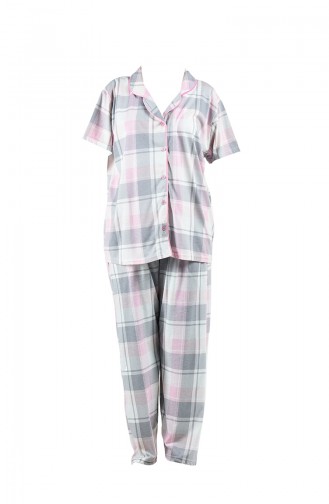 Büyük Beden Kısa Kollu Pijama Takımı 202031-01 Gri Pembe