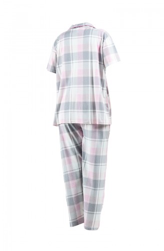 Büyük Beden Kısa Kollu Pijama Takımı 202031-01 Gri Pembe