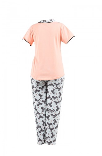 Önden Düğmeli Kısa Kollu Pijama Takımı 2539-01 Somon