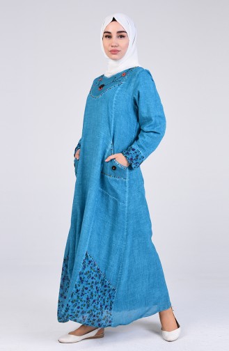 Türkis Hijab Kleider 9595-02