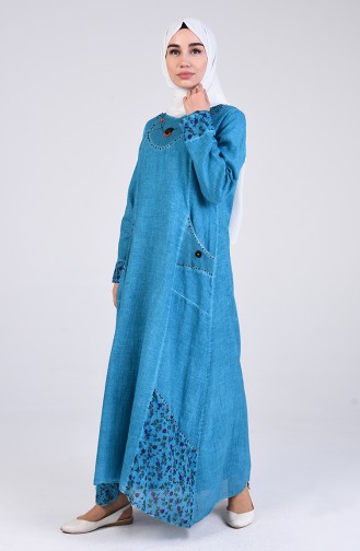 Turquoise İslamitische Jurk 9595-02
