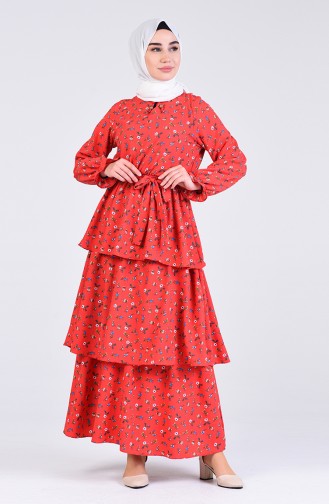 Red Hijab Dress 8057-02