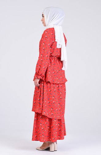 Rot Hijab Kleider 8057-02