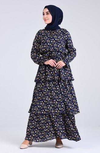 Navy Blue Hijab Dress 8057A-01