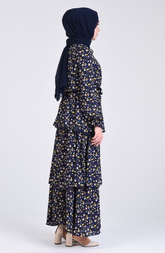Navy Blue Hijab Dress 8057A-01