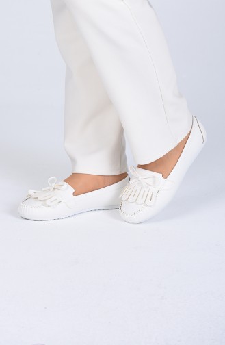 White Women`s Flats 0126-03