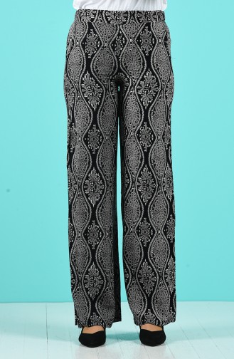 Desenli Viskon Pantolon 1190-05 Siyah