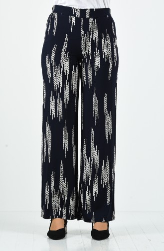 Patterned Viscose Trousers 1190-07 Navy Blue 1190-07