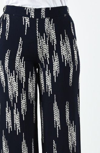 Patterned Viscose Trousers 1190-07 Navy Blue 1190-07