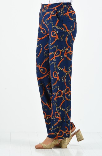 Patterned Viscose Trousers 1190-09 Navy Blue 1190-09