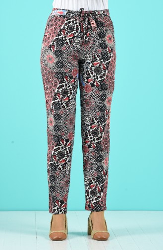 Patterned Viscose Trousers 1191-07 Coral 1191-07