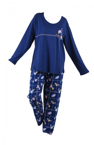 Büyük Beden Uzun Kollu Pijama Takımı 905102-A Lacivert